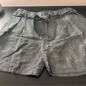 Lauren Ralph Lauren Linen Blend High Waist Shorts Charcoal Gray Tie Belt Size 12